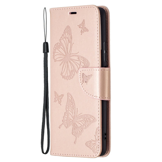 For Xiaomi Redmi Note 10 Pro Two Butterflies Embossing Pattern Horizontal Flip Leather Case with Holder & Card Slot & Wallet & Lanyard(Rose Gold) by buy2fix