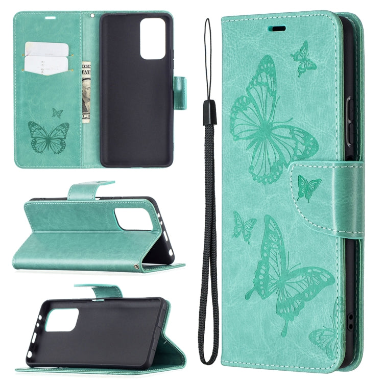 For Xiaomi Redmi Note 10 Pro Two Butterflies Embossing Pattern Horizontal Flip Leather Case with Holder & Card Slot & Wallet & Lanyard(Green) - Xiaomi Cases by buy2fix | Online Shopping UK | buy2fix