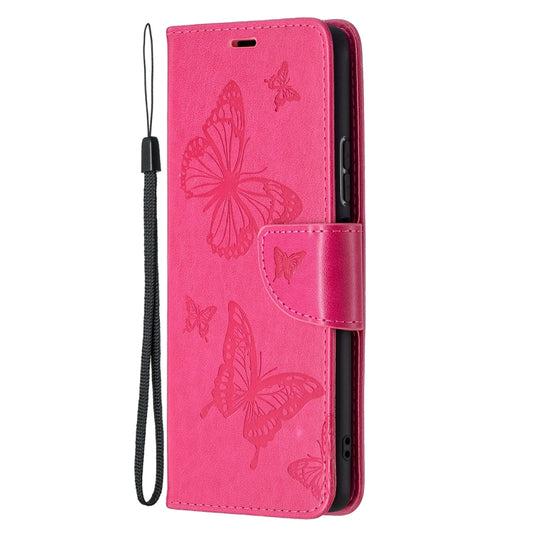 For Xiaomi Redmi Note 10 Pro Two Butterflies Embossing Pattern Horizontal Flip Leather Case with Holder & Card Slot & Wallet & Lanyard(Rose Red) by buy2fix