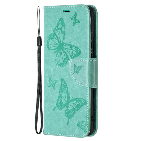 For Huawei P50 Pro Two Butterflies Embossing Pattern Horizontal Flip Leather Case with Holder & Card Slot & Wallet & Lanyard(Green) by buy2fix