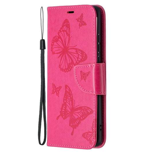 For Huawei P50 Pro Two Butterflies Embossing Pattern Horizontal Flip Leather Case with Holder & Card Slot & Wallet & Lanyard(Rose Red) by buy2fix