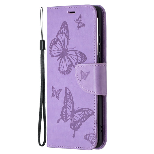 For Huawei P50 Pro Two Butterflies Embossing Pattern Horizontal Flip Leather Case with Holder & Card Slot & Wallet & Lanyard(Purple) by buy2fix