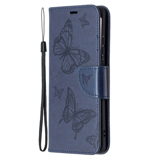 For Huawei P50 Pro Two Butterflies Embossing Pattern Horizontal Flip Leather Case with Holder & Card Slot & Wallet & Lanyard(Dark Blue) by buy2fix