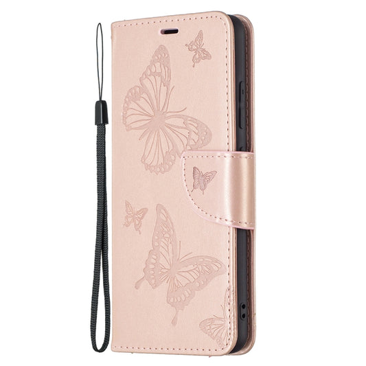 For Samsung Galaxy A32 4G Two Butterflies Embossing Pattern Horizontal Flip Leather Case with Holder & Card Slot & Wallet & Lanyard(Rose Gold) by buy2fix