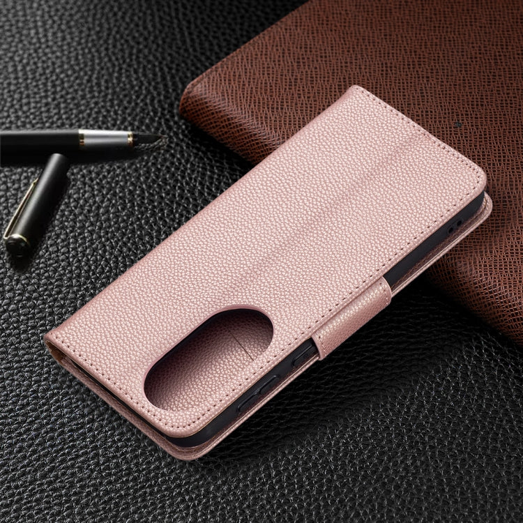 For Huawei P50 Litchi Texture Pure Color Horizontal Flip Leather Case with Holder & Card Slots & Wallet & Lanyard(Rose Gold) - Huawei Cases by buy2fix | Online Shopping UK | buy2fix