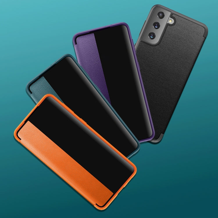 For Samsung Galaxy S21 5G Magnetic Side Window View Shockproof Horizontal Flip Leather Case(Black) by buy2fix