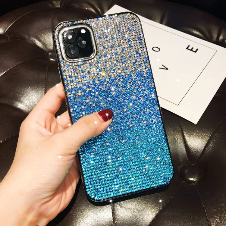 For iPhone 11 Pro Max PC + Crystal Diamond Tri-Color Gradient Protective Case(Gradient Blue) - iPhone 11 Pro Max Cases by buy2fix | Online Shopping UK | buy2fix