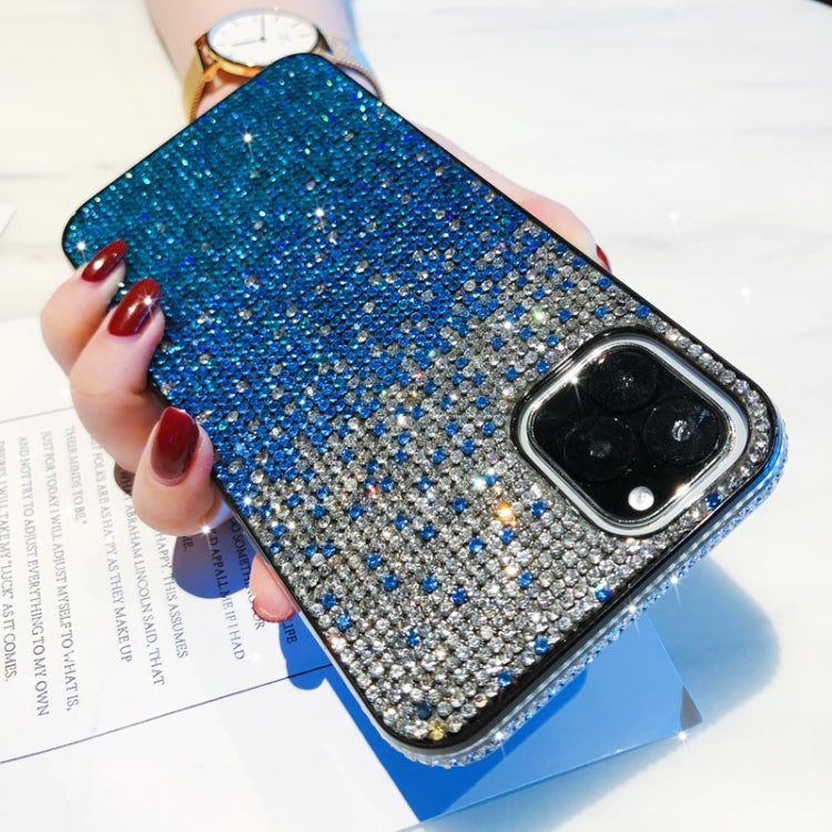 For iPhone 11 Pro Max PC + Crystal Diamond Tri-Color Gradient Protective Case(Gradient Blue) - iPhone 11 Pro Max Cases by buy2fix | Online Shopping UK | buy2fix