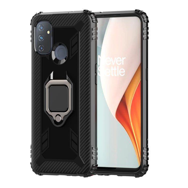 For OnePlus Nord N100 Carbon Fiber Protective Case with 360 Degree Rotating Ring Holder(Black) - OnePlus Cases by buy2fix | Online Shopping UK | buy2fix