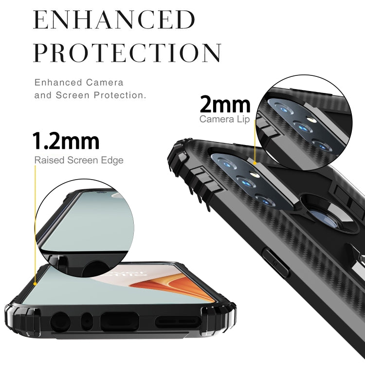 For OnePlus Nord N100 Carbon Fiber Protective Case with 360 Degree Rotating Ring Holder(Black) - OnePlus Cases by buy2fix | Online Shopping UK | buy2fix