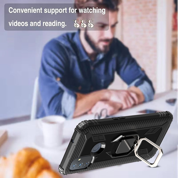 For OnePlus Nord N100 Carbon Fiber Protective Case with 360 Degree Rotating Ring Holder(Black) - OnePlus Cases by buy2fix | Online Shopping UK | buy2fix