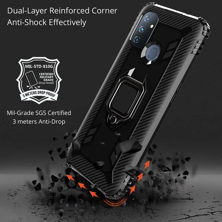 For OnePlus Nord N100 Carbon Fiber Protective Case with 360 Degree Rotating Ring Holder(Black) - OnePlus Cases by buy2fix | Online Shopping UK | buy2fix