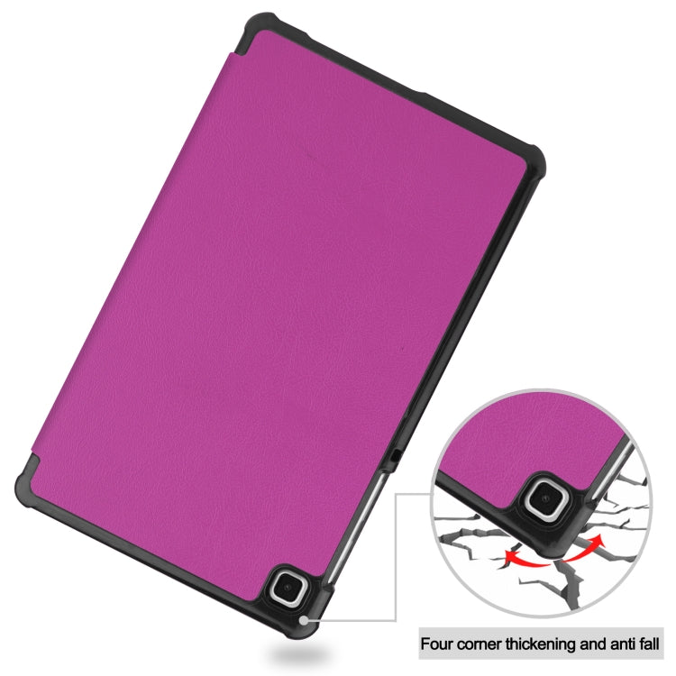 For Samsung Galaxy Tab A7 Lite T225 Custer Pattern Pure Color Horizontal Flip Leather Case with Three-folding Holder(Purple) by buy2fix
