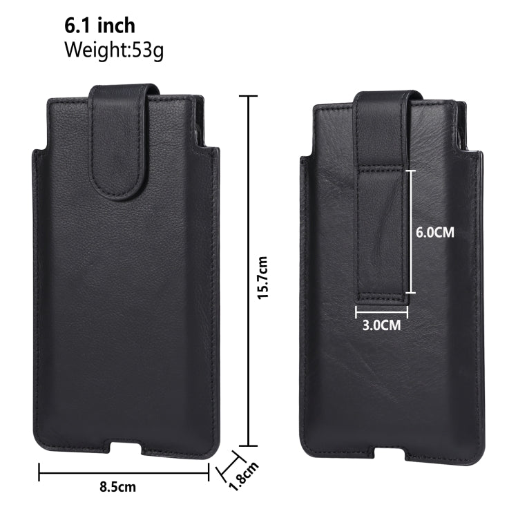 Universal Cow Leather Vertical Mobile Phone Leather Case Waist Bag For 6.1 inch and Below Phones(Black) - More iPhone Cases by buy2fix | Online Shopping UK | buy2fix