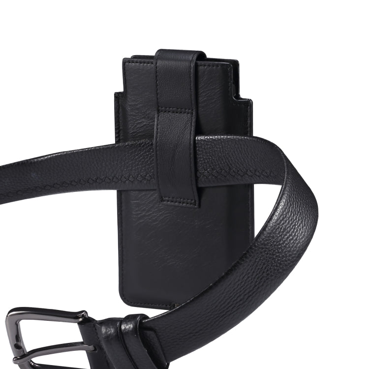 Universal Cow Leather Vertical Mobile Phone Leather Case Waist Bag For 6.1 inch and Below Phones(Black) - More iPhone Cases by buy2fix | Online Shopping UK | buy2fix