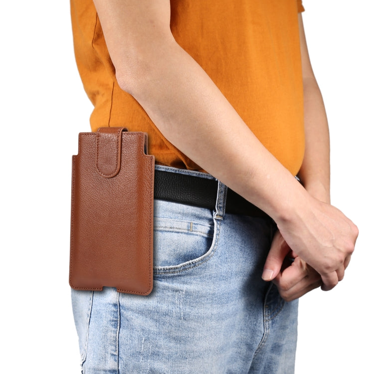 Universal Cow Leather Vertical Mobile Phone Leather Case Waist Bag For 5.5-6.5 inch and Below Phones(Brown) - More iPhone Cases by buy2fix | Online Shopping UK | buy2fix