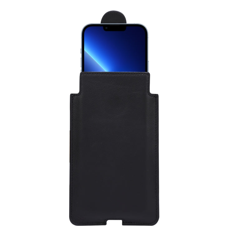 Universal Cow Leather Vertical Mobile Phone Leather Case Waist Bag For 6.7 inch and Below Phones(Black) - More iPhone Cases by buy2fix | Online Shopping UK | buy2fix