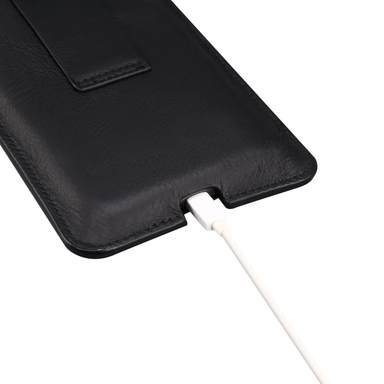 Universal Cow Leather Vertical Mobile Phone Leather Case Waist Bag For 6.7 inch and Below Phones(Black) - More iPhone Cases by buy2fix | Online Shopping UK | buy2fix