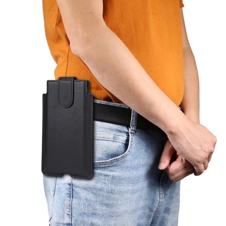 Universal Cow Leather Vertical Mobile Phone Leather Case Waist Bag For 6.7 inch and Below Phones(Black) - More iPhone Cases by buy2fix | Online Shopping UK | buy2fix