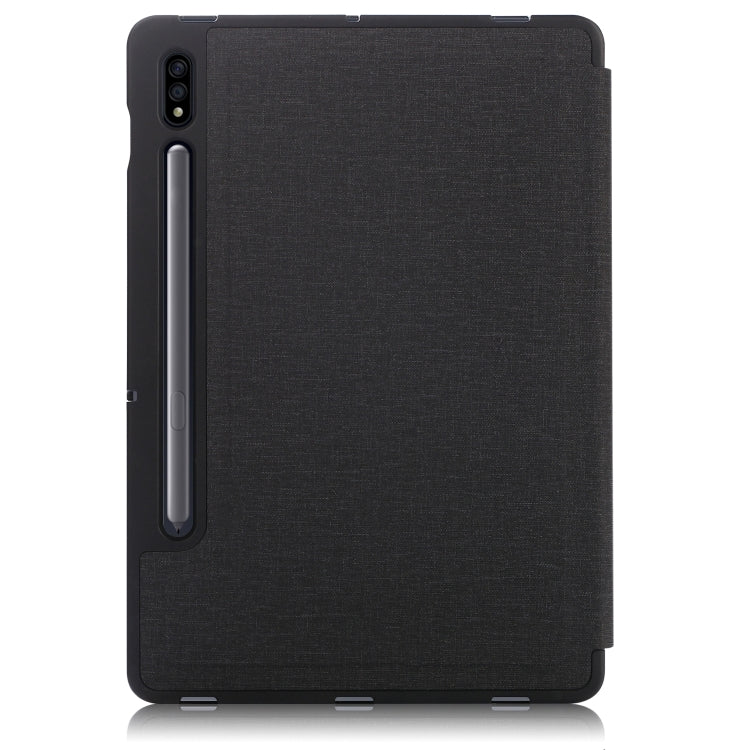 For Samsung Galaxy Tab S8 / Galaxy Tab S7 T870 Cloth Texture Multi-folding Horizontal Flip PU Leather Shockproof Case with Holder & Sleep / Wake-up Function(Black) - Galaxy Tab S8 Cases by buy2fix | Online Shopping UK | buy2fix