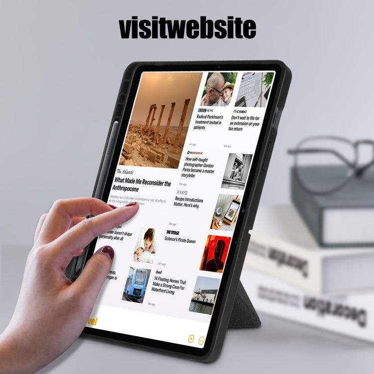 For Samsung Galaxy Tab S8 / Galaxy Tab S7 T870 Cloth Texture Multi-folding Horizontal Flip PU Leather Shockproof Case with Holder & Sleep / Wake-up Function(Black) - Galaxy Tab S8 Cases by buy2fix | Online Shopping UK | buy2fix