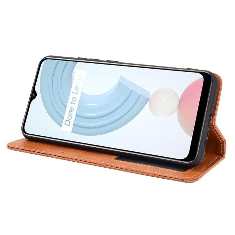 For OPPO Realme C21 Magnetic Buckle Retro Crazy Horse Texture Horizontal Flip Leather Case with Holder & Card Slots & Photo Frame(Brown) - Realme Cases by buy2fix | Online Shopping UK | buy2fix