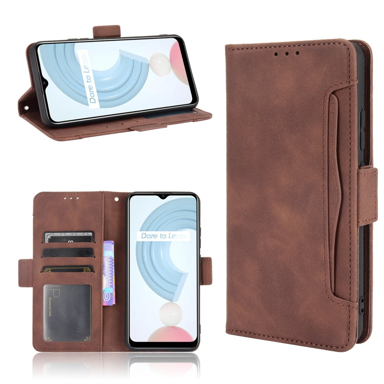 For OPPO Realme C21 Skin Feel Calf Pattern Horizontal Flip Leather Case with Holder & Card Slots & Photo Frame(Brown) - Realme Cases by buy2fix | Online Shopping UK | buy2fix