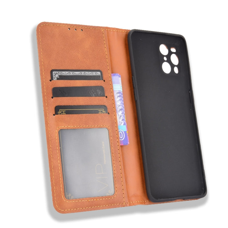 For OPPO Find X3 / Find X3 Pro Magnetic Buckle Retro Crazy Horse Texture Horizontal Flip Leather Case with Holder & Card Slots & Photo Frame(Brown) - OPPO Cases by buy2fix | Online Shopping UK | buy2fix