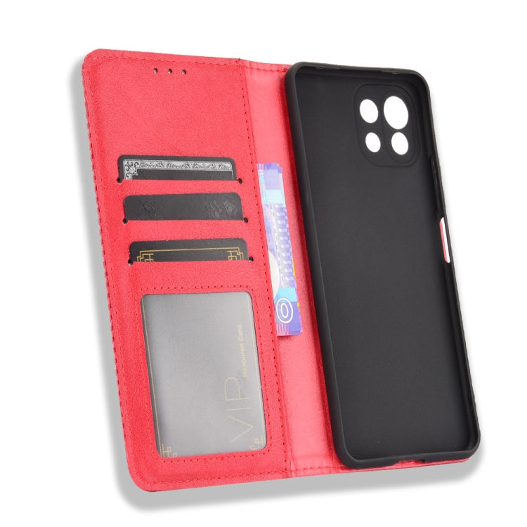 For Xiaomi Mi 11 Lite 5G / 4G Magnetic Buckle Retro Crazy Horse Texture Horizontal Flip Leather Case with Holder & Card Slots & Photo Frame(Red) - Xiaomi Cases by buy2fix | Online Shopping UK | buy2fix