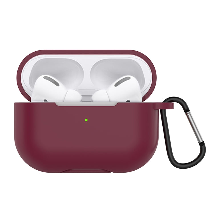 Solid Color Silicone Earphone Protective Case for AirPods Pro, with Hook(Wine Red) - For AirPods Pro by buy2fix | Online Shopping UK | buy2fix