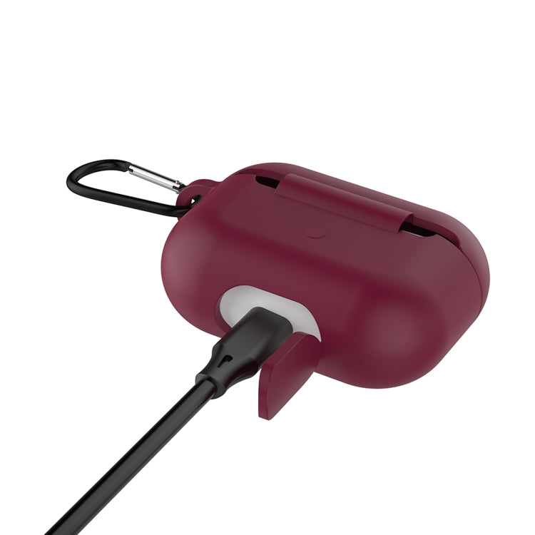 Solid Color Silicone Earphone Protective Case for AirPods Pro, with Hook(Wine Red) - For AirPods Pro by buy2fix | Online Shopping UK | buy2fix