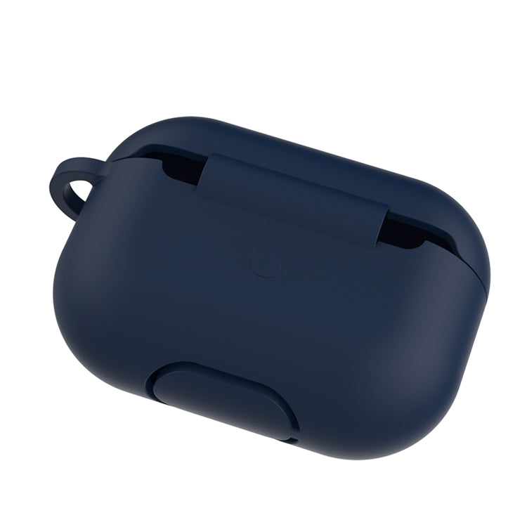 Solid Color Silicone Earphone Protective Case for AirPods Pro, with Hook(Midnight Blue) - For AirPods Pro by buy2fix | Online Shopping UK | buy2fix
