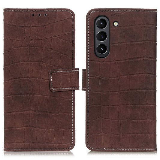 For Samsung Galaxy S21 FE Crocodile Texture Horizontal Flip Leather Case with Holder & Card Slots & Wallet(Brown) by buy2fix