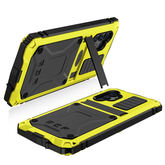 For Samsung Galaxy A32 4G R-JUST Waterproof Shockproof Dustproof Metal + Silicone Protective Case with Holder(Yellow) by R-JUST