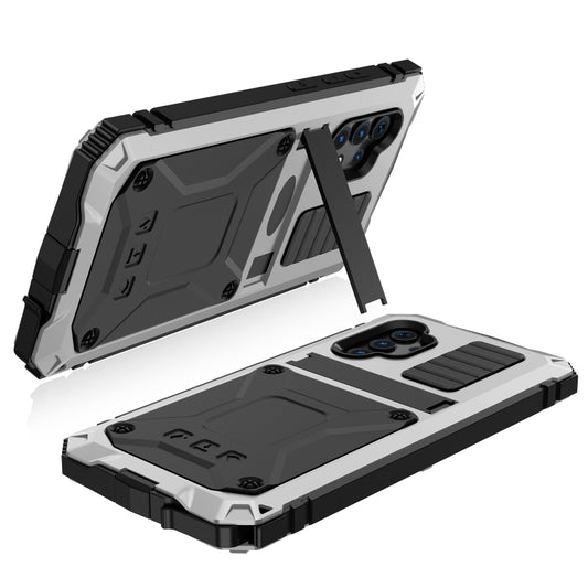 For Samsung Galaxy A32 4G R-JUST Waterproof Shockproof Dustproof Metal + Silicone Protective Case with Holder(Silver) by R-JUST