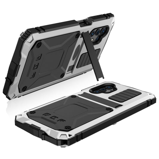 For Samsung Galaxy A32 5G / M32 5G R-JUST Waterproof Shockproof Dustproof Metal + Silicone Protective Case with Holder(Silver) by R-JUST