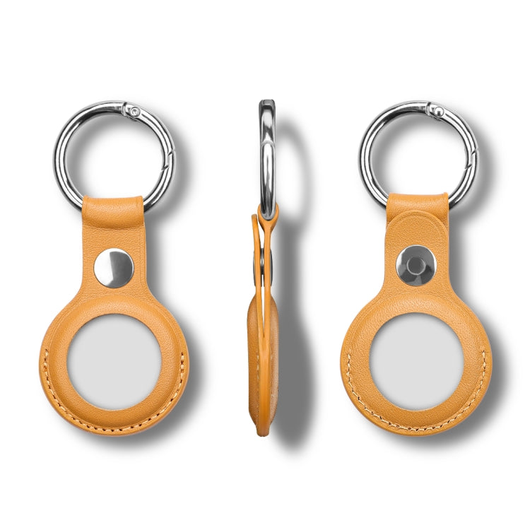 Anti-scratch Top-layer Cowhide Leather Case Cover with Switchable Keychain Ring for AirTag(Light Brown) - Key Chain Series by buy2fix | Online Shopping UK | buy2fix