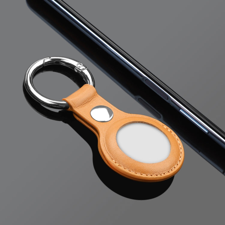 Anti-scratch Top-layer Cowhide Leather Case Cover with Switchable Keychain Ring for AirTag(Light Brown) - Key Chain Series by buy2fix | Online Shopping UK | buy2fix