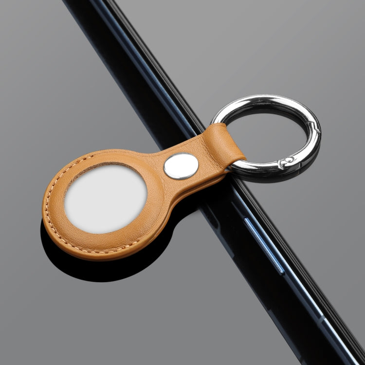 Anti-scratch Top-layer Cowhide Leather Case Cover with Switchable Keychain Ring for AirTag(Light Brown) - Key Chain Series by buy2fix | Online Shopping UK | buy2fix