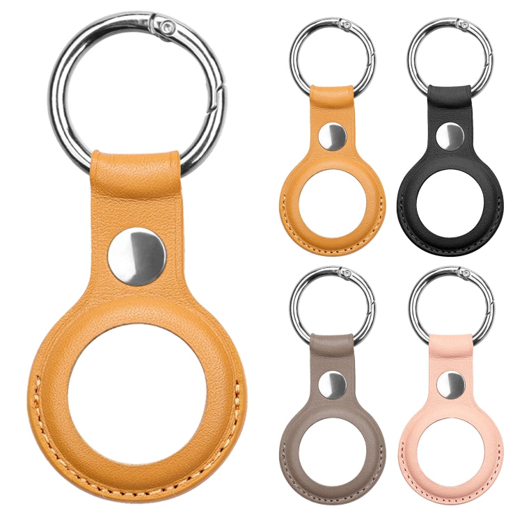 Anti-scratch Top-layer Cowhide Leather Case Cover with Switchable Keychain Ring for AirTag(Light Brown) - Key Chain Series by buy2fix | Online Shopping UK | buy2fix