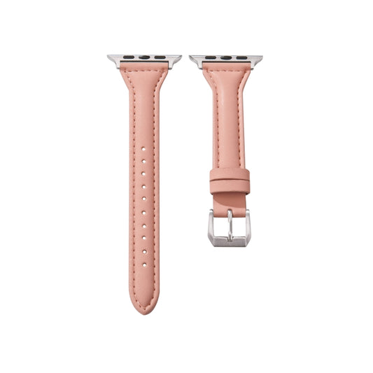 Universal T-shaped Thin Leather Watch Band For Apple Watch Series 7 45mm / 6 & SE & 5 & 4 44mm / 3 & 2 & 1 42mm(Pink) by buy2fix