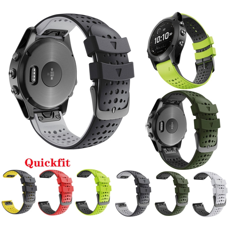 For Garmin Fenix 6 Two-color Silicone Round Hole Quick Release Watch Band(Army Green Black) by buy2fix