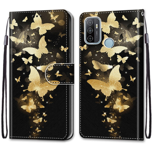 For OPPO A53 4G(2020) / A53s / A32 / A33 (2020) Coloured Drawing Cross Texture Horizontal Flip PU Leather Case with Holder & Card Slots & Wallet & Lanyard(Golden Butterfly Group) by buy2fix