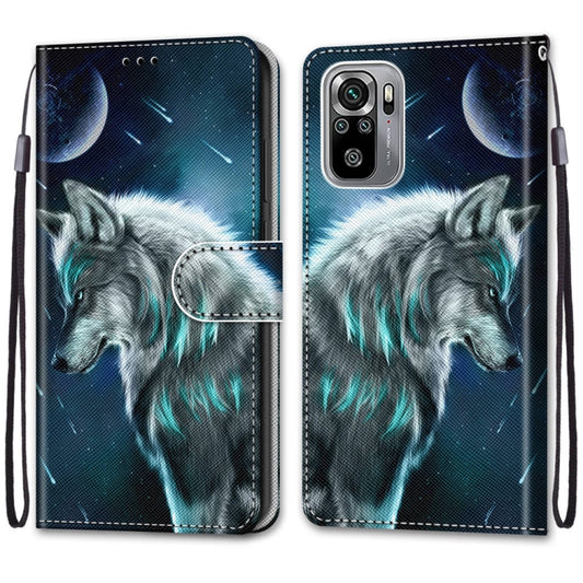 For Xiaomi Redmi Note 10 4G / Note 10s Coloured Drawing Cross Texture Horizontal Flip PU Leather Case with Holder & Card Slots & Wallet & Lanyard(Pensive Wolf) by buy2fix
