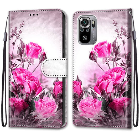 For Xiaomi Redmi Note 10 4G / Note 10s Coloured Drawing Cross Texture Horizontal Flip PU Leather Case with Holder & Card Slots & Wallet & Lanyard(Wild Rose) by buy2fix