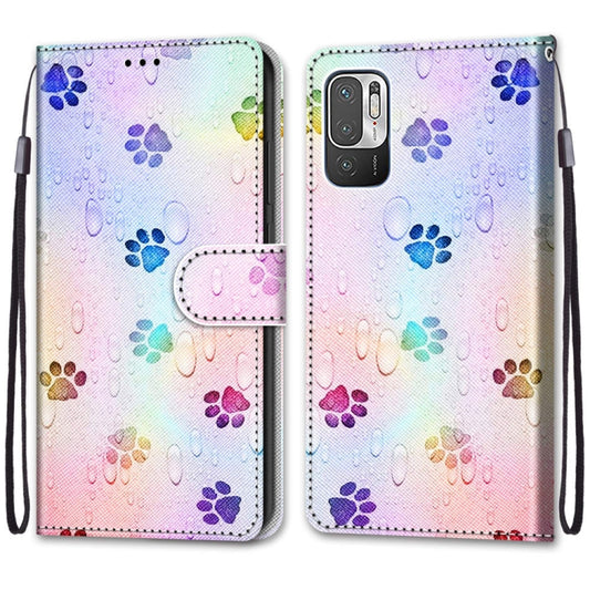 For Xiaomi Redmi Note 10 5G Coloured Drawing Cross Texture Horizontal Flip PU Leather Case with Holder & Card Slots & Wallet & Lanyard(Footprint Water Drops) by buy2fix