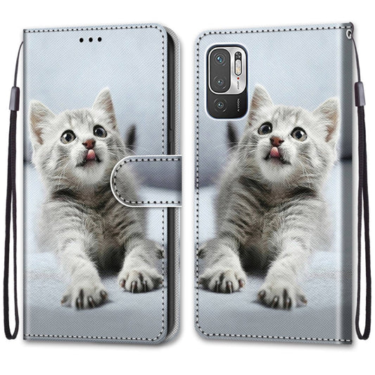 For Xiaomi Redmi Note 10 5G Coloured Drawing Cross Texture Horizontal Flip PU Leather Case with Holder & Card Slots & Wallet & Lanyard(Small Gray Cat) by buy2fix