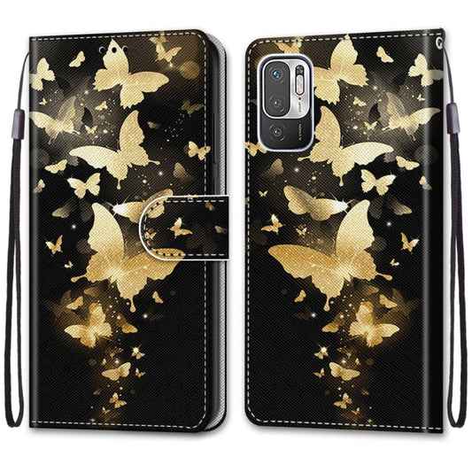 For Xiaomi Redmi Note 10 5G Coloured Drawing Cross Texture Horizontal Flip PU Leather Case with Holder & Card Slots & Wallet & Lanyard(Golden Butterfly Group) by buy2fix