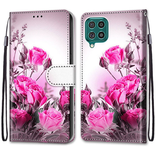 For Samsung Galaxy F62 / M62 Coloured Drawing Cross Texture Horizontal Flip PU Leather Case with Holder & Card Slots & Wallet & Lanyard(Wild Rose) by buy2fix