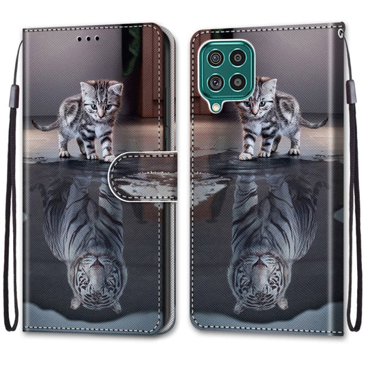 For Samsung Galaxy F62 / M62 Coloured Drawing Cross Texture Horizontal Flip PU Leather Case with Holder & Card Slots & Wallet & Lanyard(Cat Becomes Tiger) by buy2fix